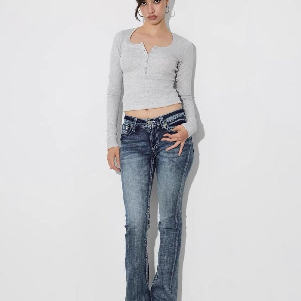 Miss Me blue bootcut jeans with rhinestone cross design - Picture 3 of 8
